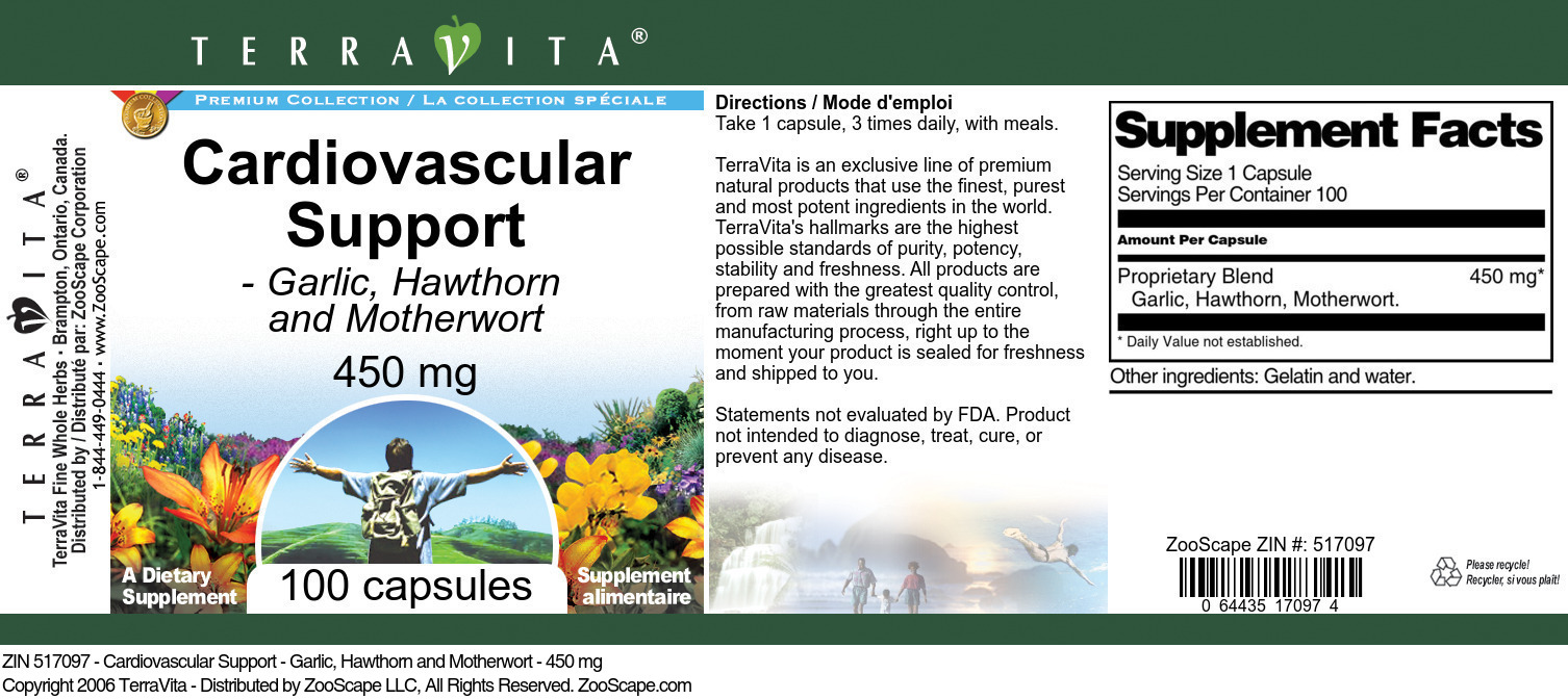 Cardiovascular Support - Garlic, Hawthorn and Motherwort - 450 mg - Label