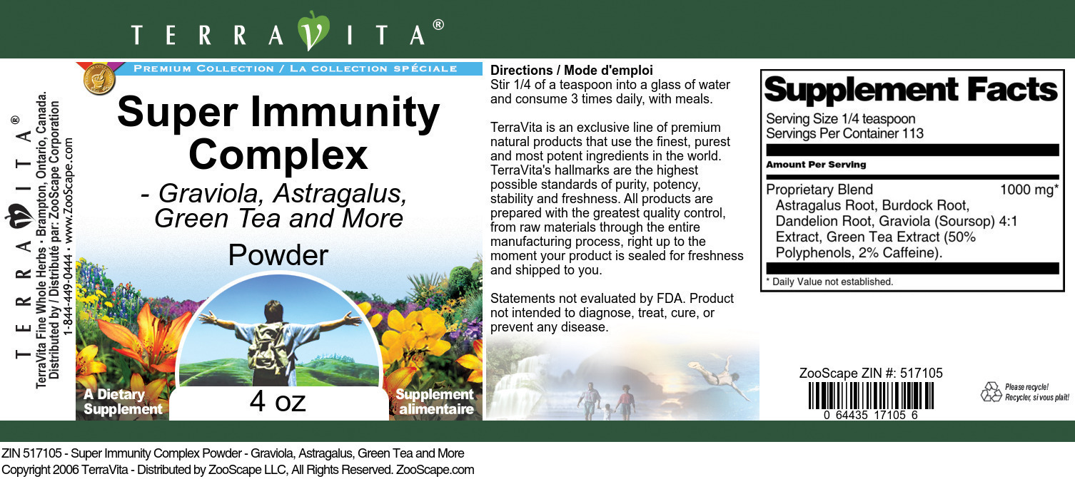 Super Immunity Complex Powder - Graviola, Astragalus, Green Tea and More - Label