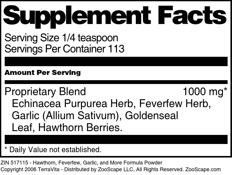 Rheumatic Fever Support Powder - Garlic, Feverfew, Goldenseal and More - Supplement / Nutrition Facts