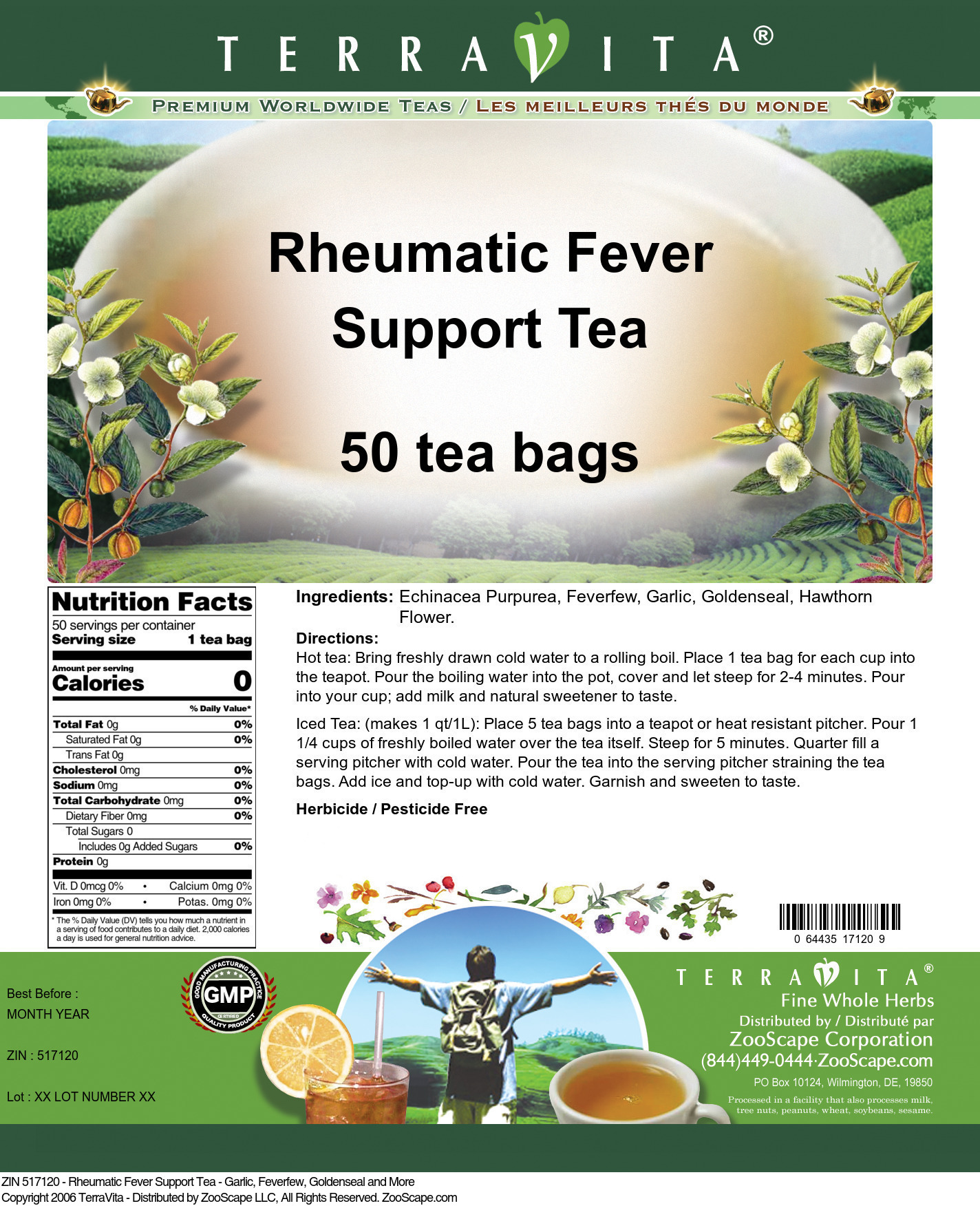 Rheumatic Fever Support Tea - Garlic, Feverfew, Goldenseal and More - Label