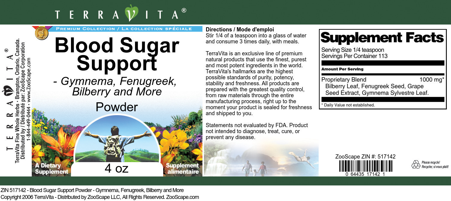 Blood Sugar Support Powder - Gymnema, Fenugreek, Bilberry and More - Label
