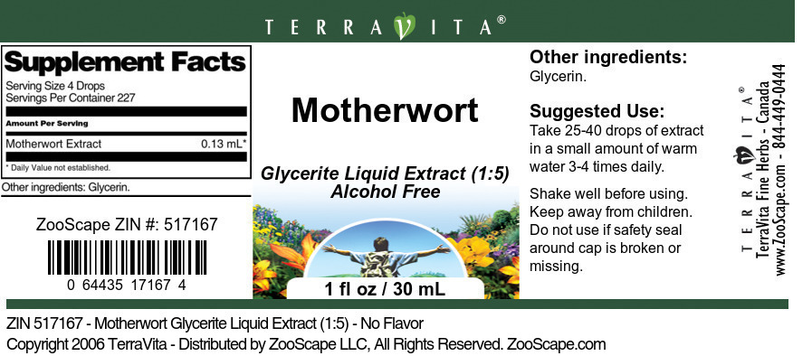Motherwort Glycerite Liquid Extract (1:5) - Label