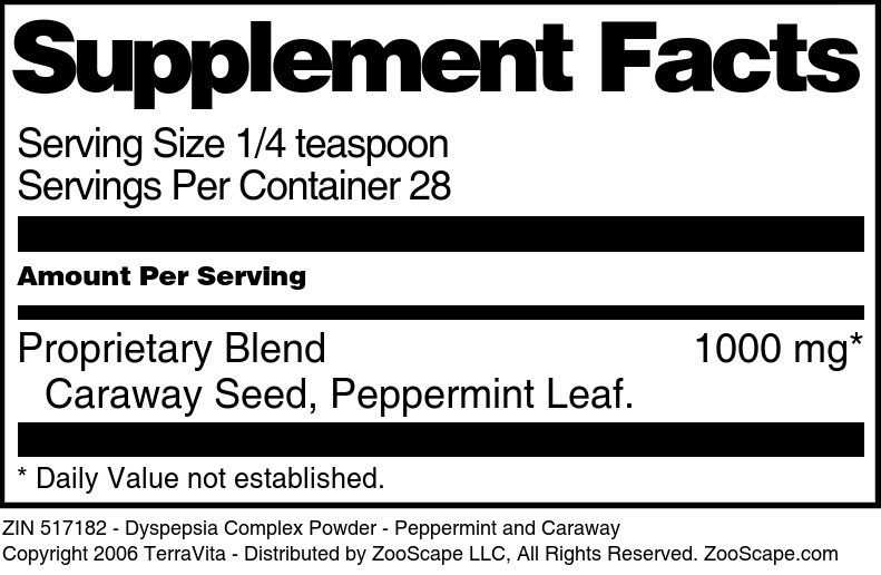 Dyspepsia Complex Powder - Peppermint and Caraway - Supplement / Nutrition Facts
