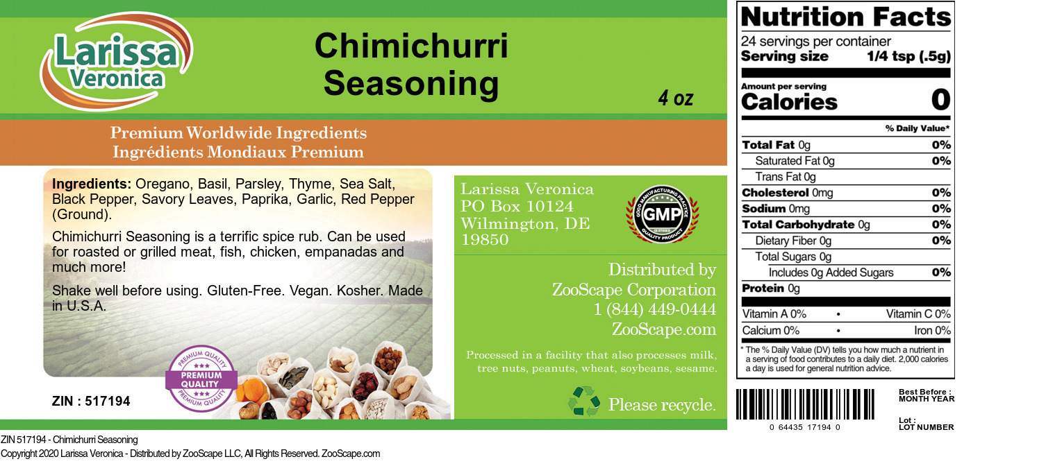Chimichurri Seasoning - Label