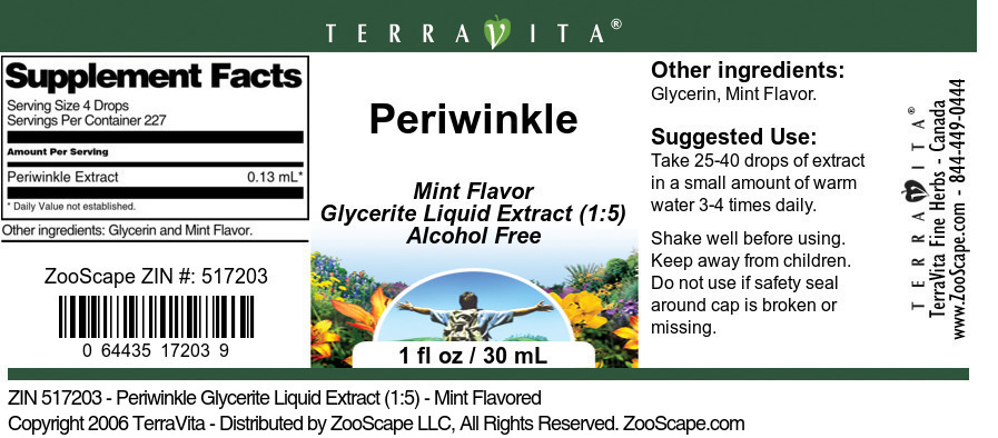 Periwinkle Glycerite Liquid Extract (1:5) - Label