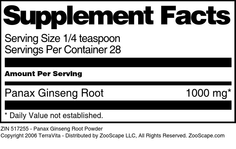 Panax Ginseng Root Powder - Supplement / Nutrition Facts