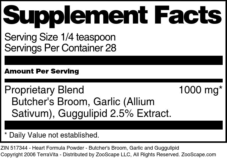 Heart Formula Powder - Butcher's Broom, Garlic and Guggulipid - Supplement / Nutrition Facts