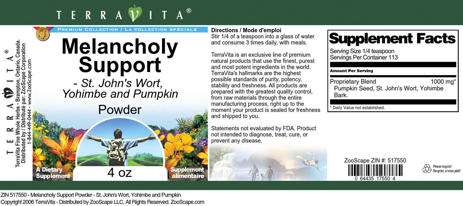 Melancholy Support Powder - St. John's Wort, Yohimbe and Pumpkin - Label