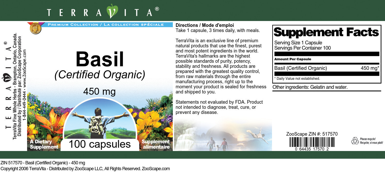 Basil (Certified Organic) - 450 mg - Label