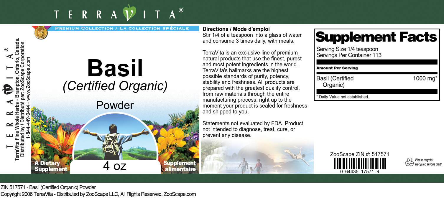 Basil (Certified Organic) Powder - Label