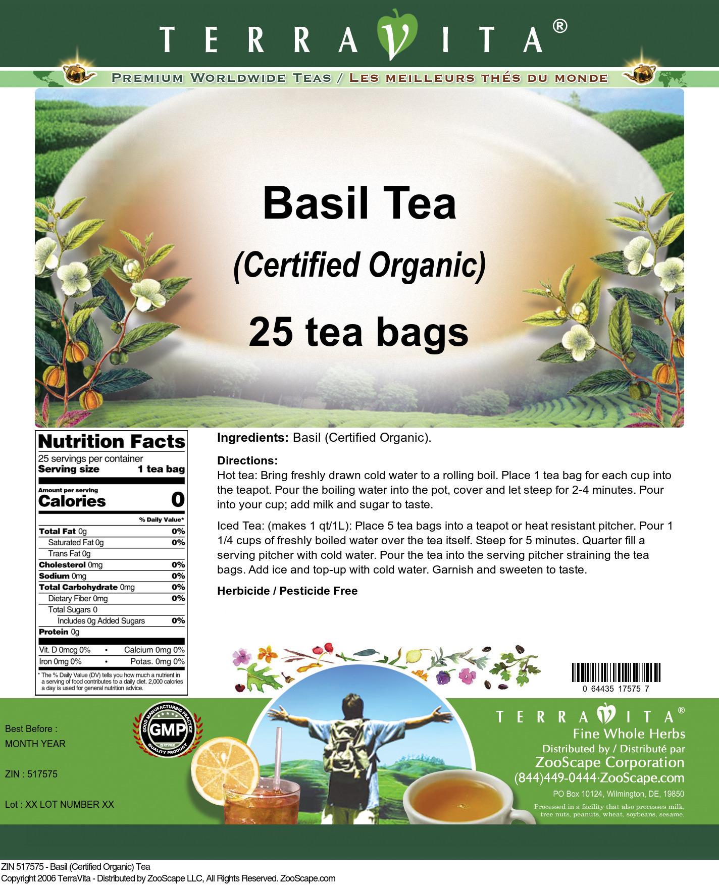 Basil (Certified Organic) Tea - Label