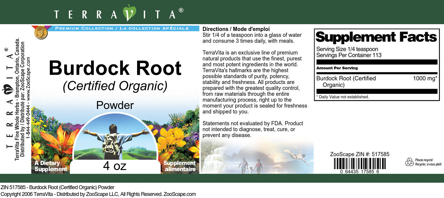 Burdock Root (Certified Organic) Powder - Label