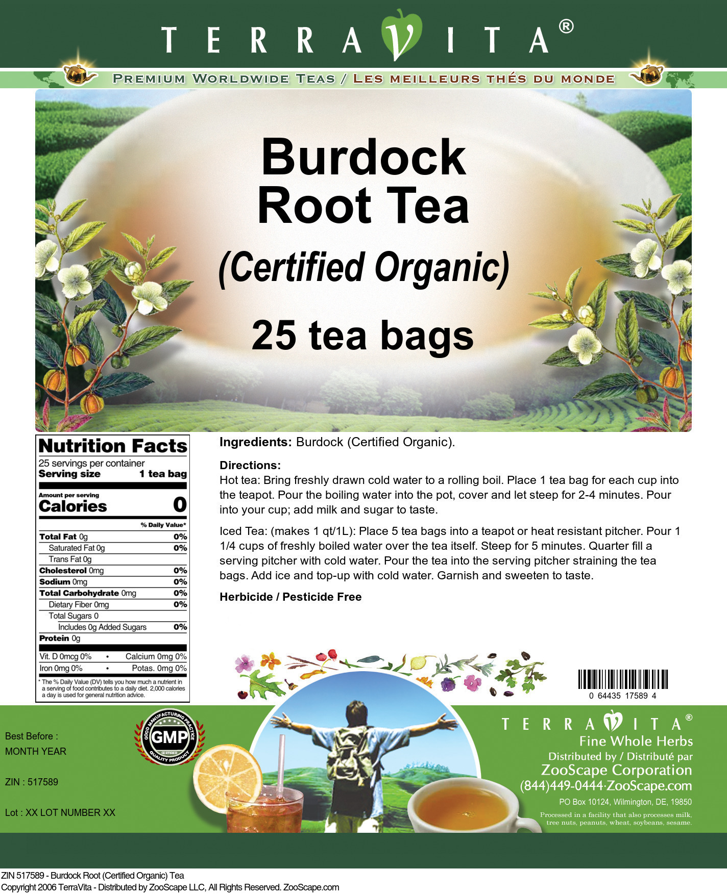 Burdock Root (Certified Organic) Tea - Label