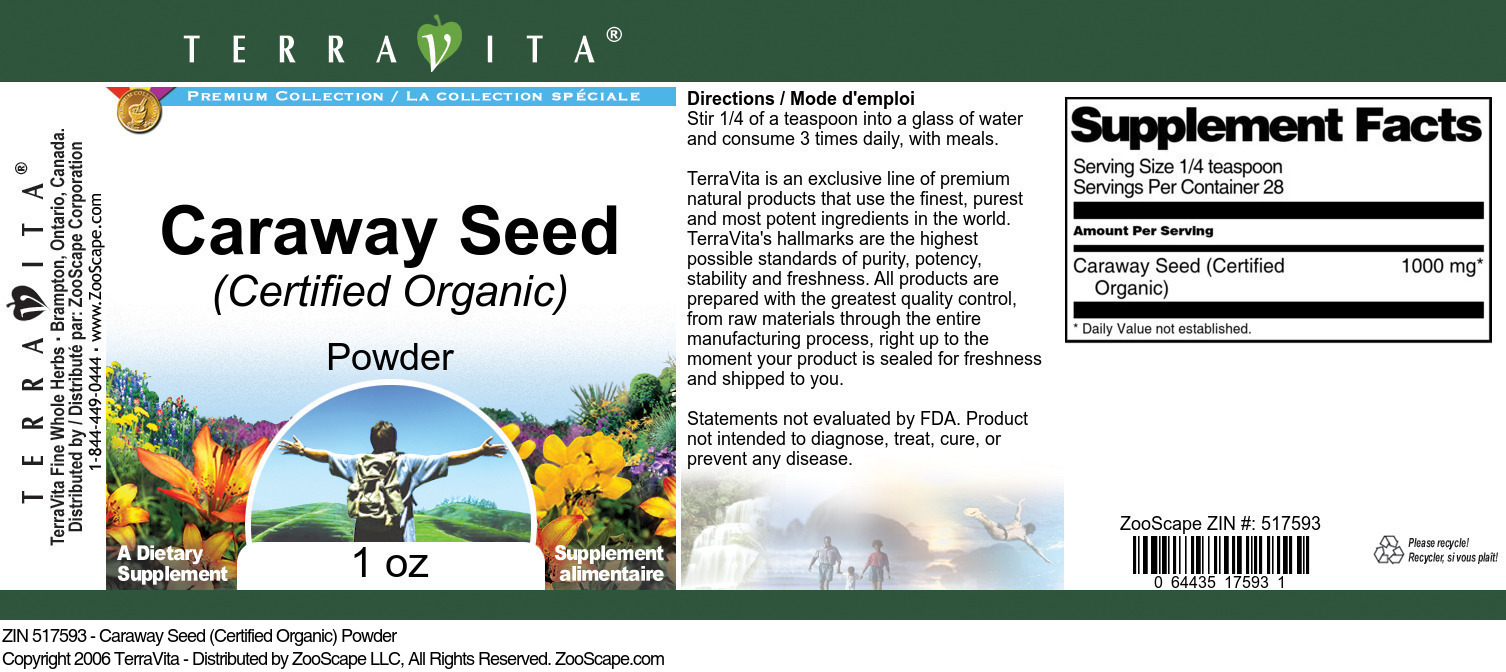 Caraway Seed (Certified Organic) Powder - Label