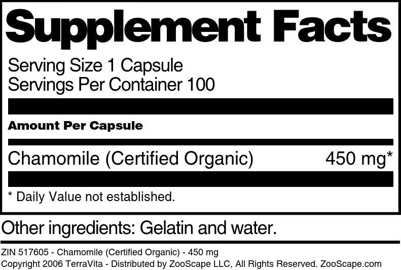 Chamomile (Certified Organic) - 450 mg - Supplement / Nutrition Facts