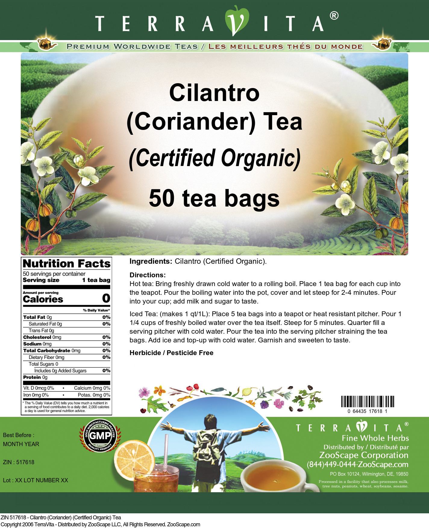 Cilantro (Coriander) (Certified Organic) Tea - Label