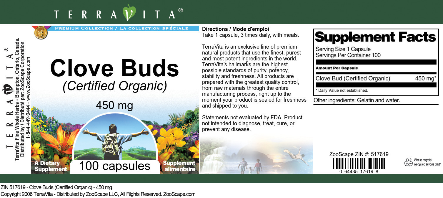 Clove Buds (Certified Organic) - 450 mg - Label