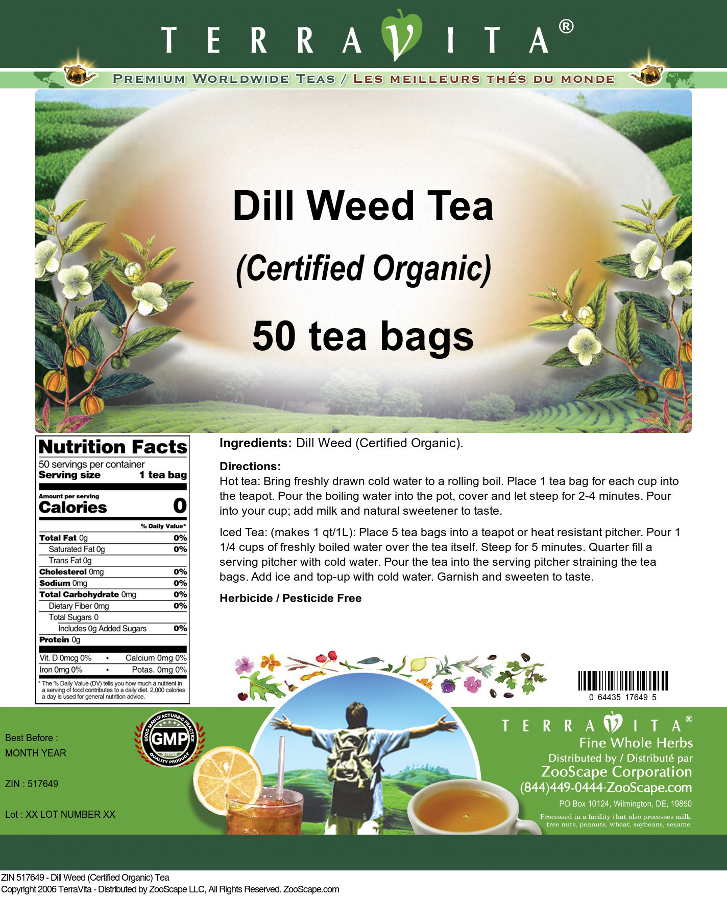 Dill Weed (Certified Organic) Tea - Label