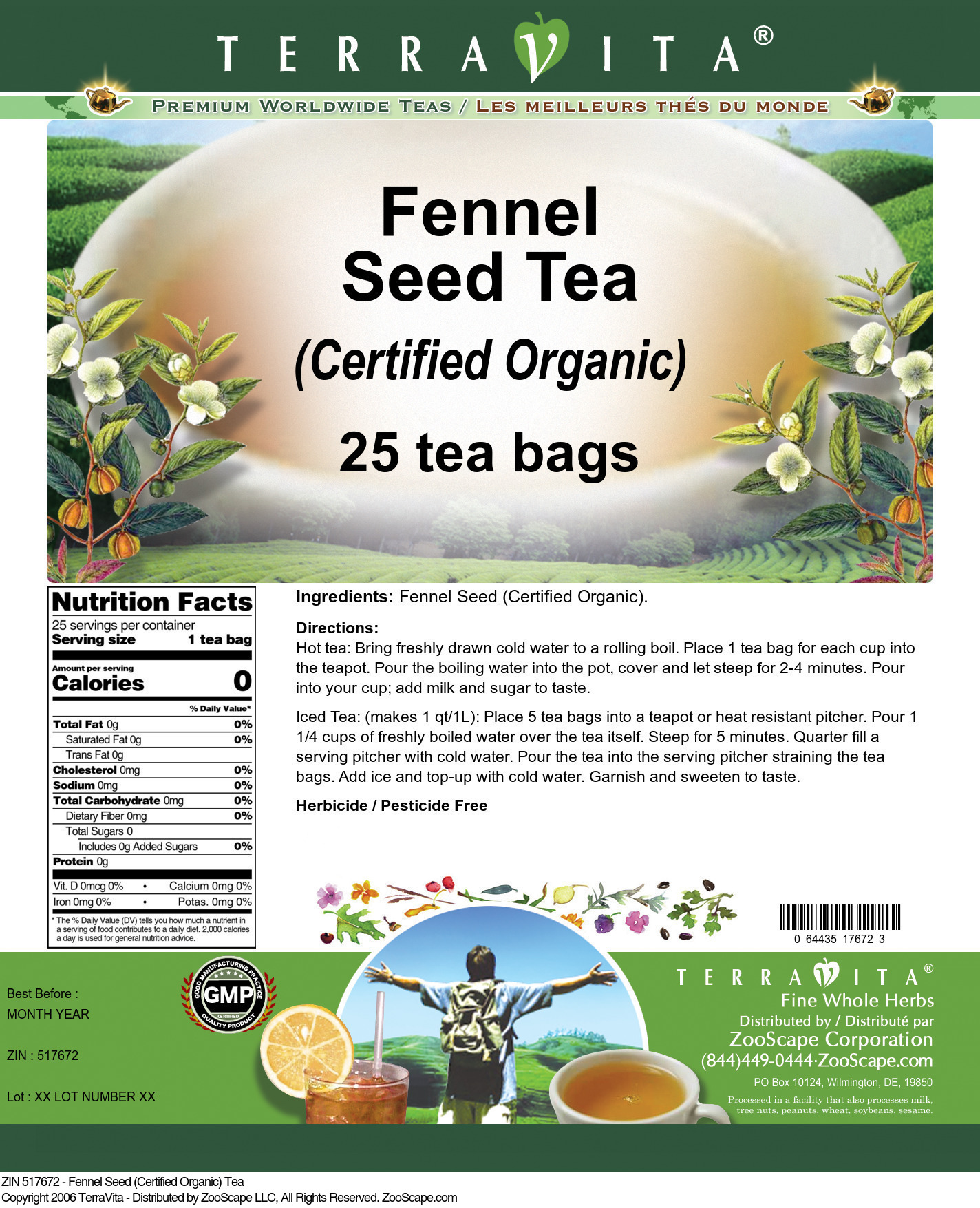 Fennel Seed (Certified Organic) Tea - Label