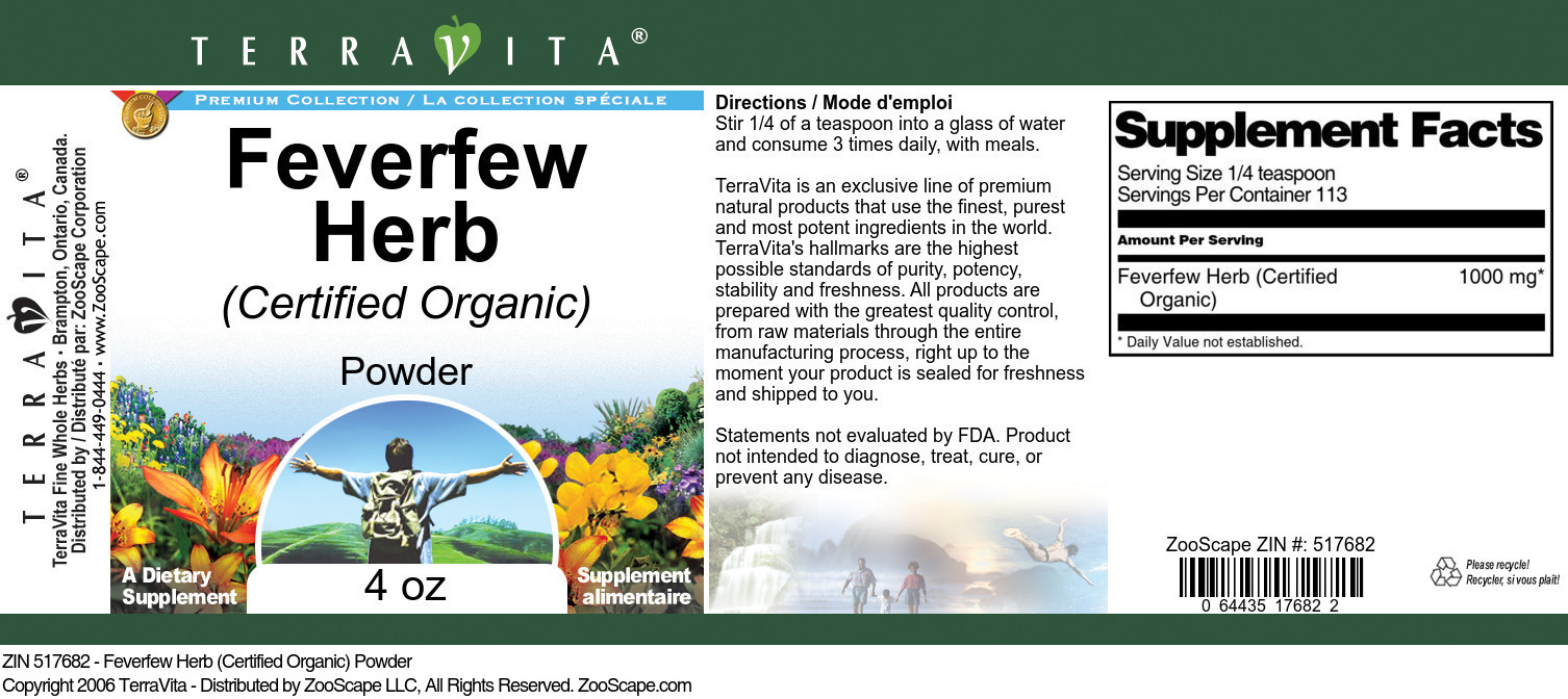 Feverfew Herb (Certified Organic) Powder - Label