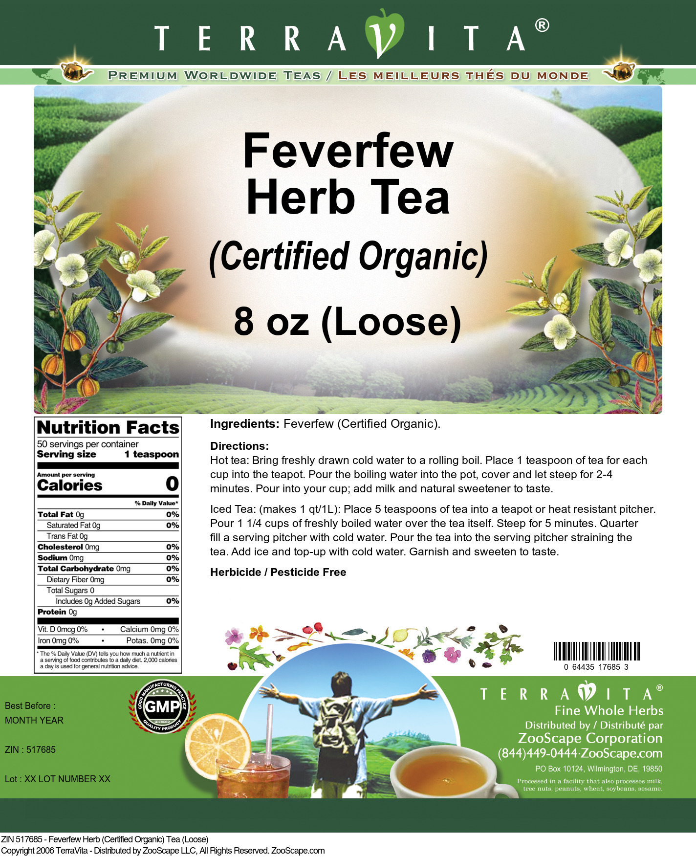 Feverfew Herb (Certified Organic) Tea (Loose) - Label