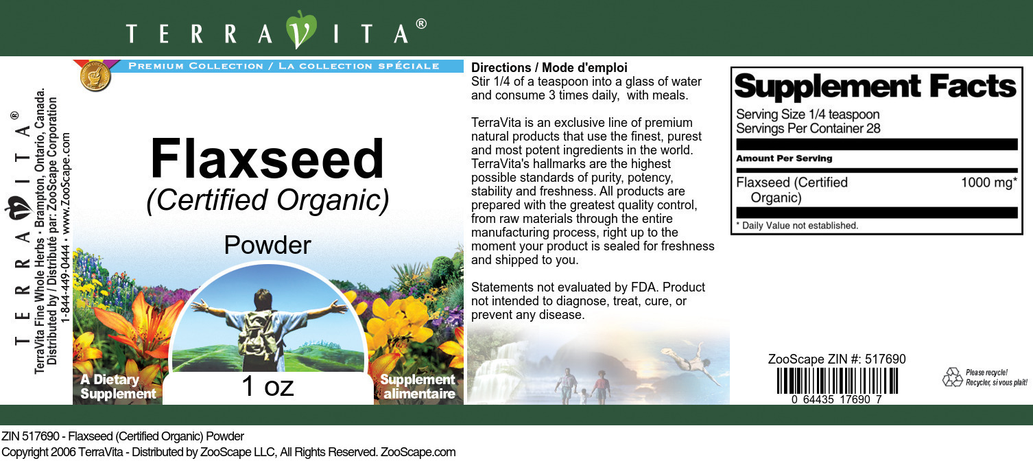 Flaxseed (Certified Organic) Powder - Label