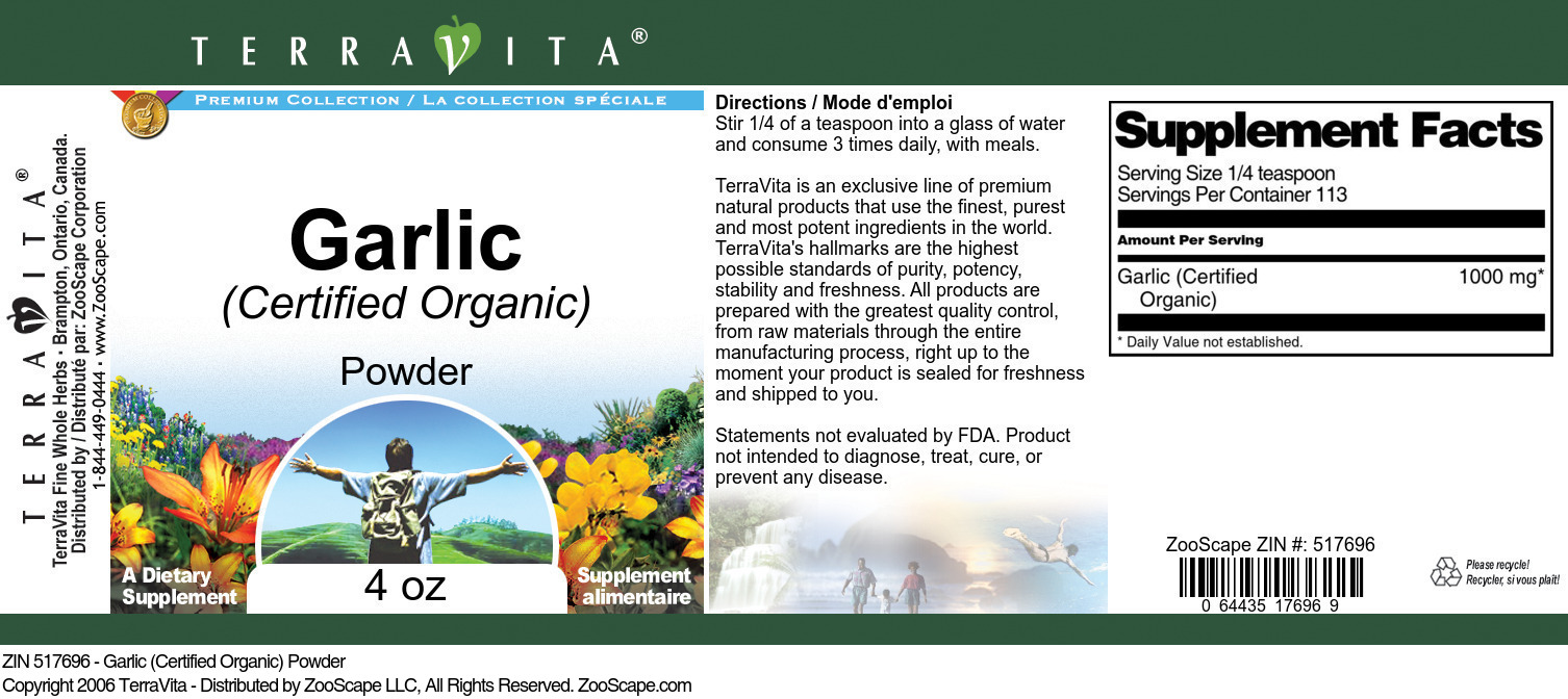 Garlic (Certified Organic) Powder - Label