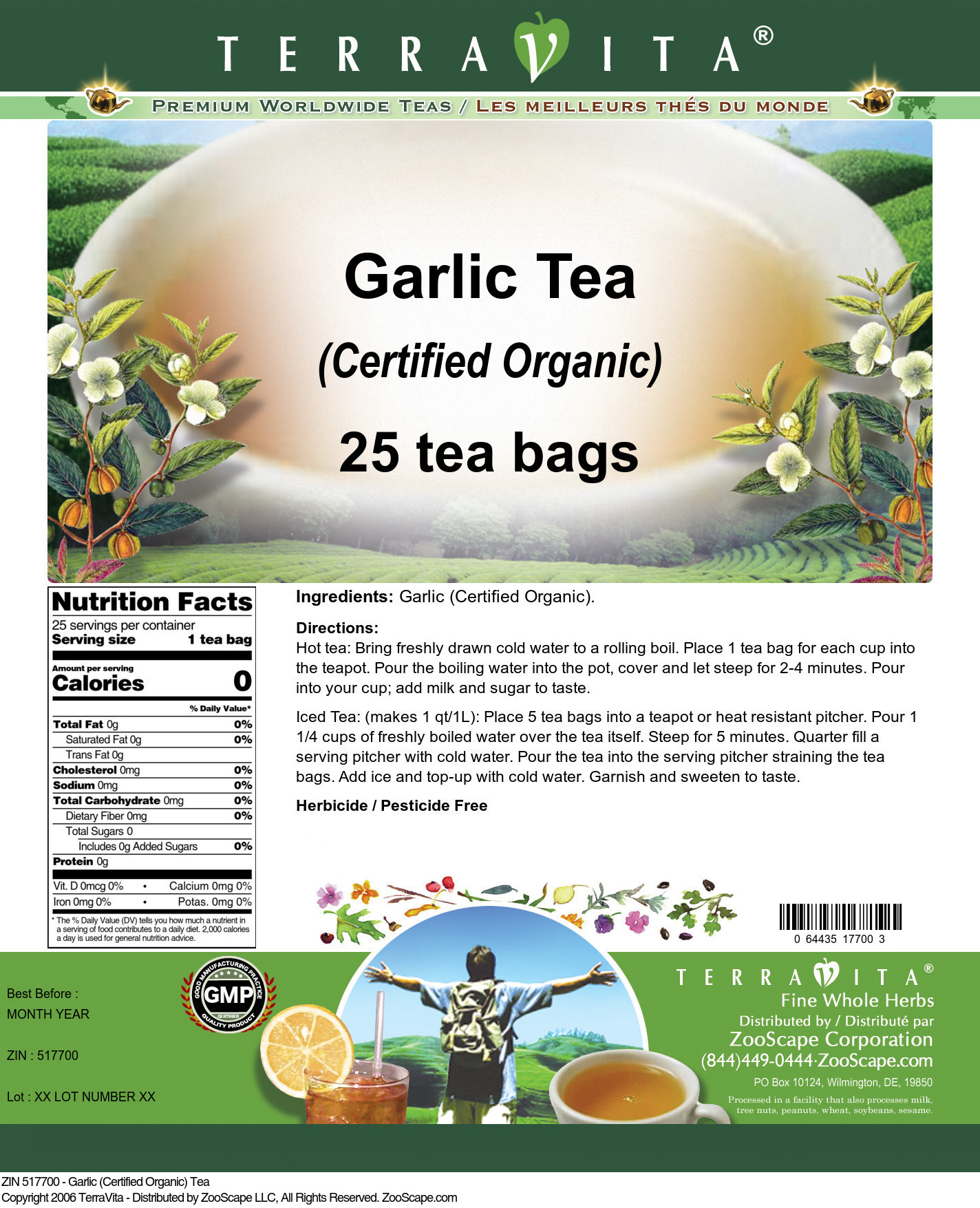 Garlic (Certified Organic) Tea - Label