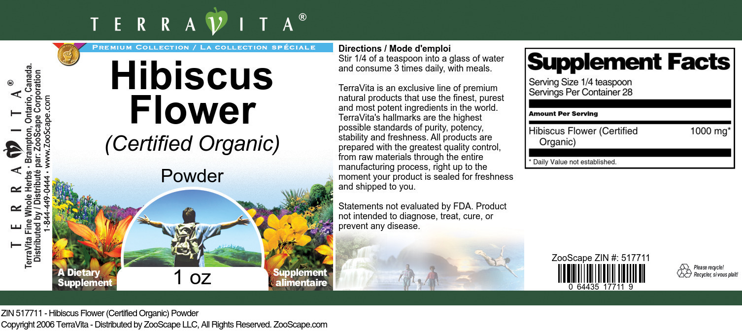 Hibiscus Flower (Certified Organic) Powder - Label