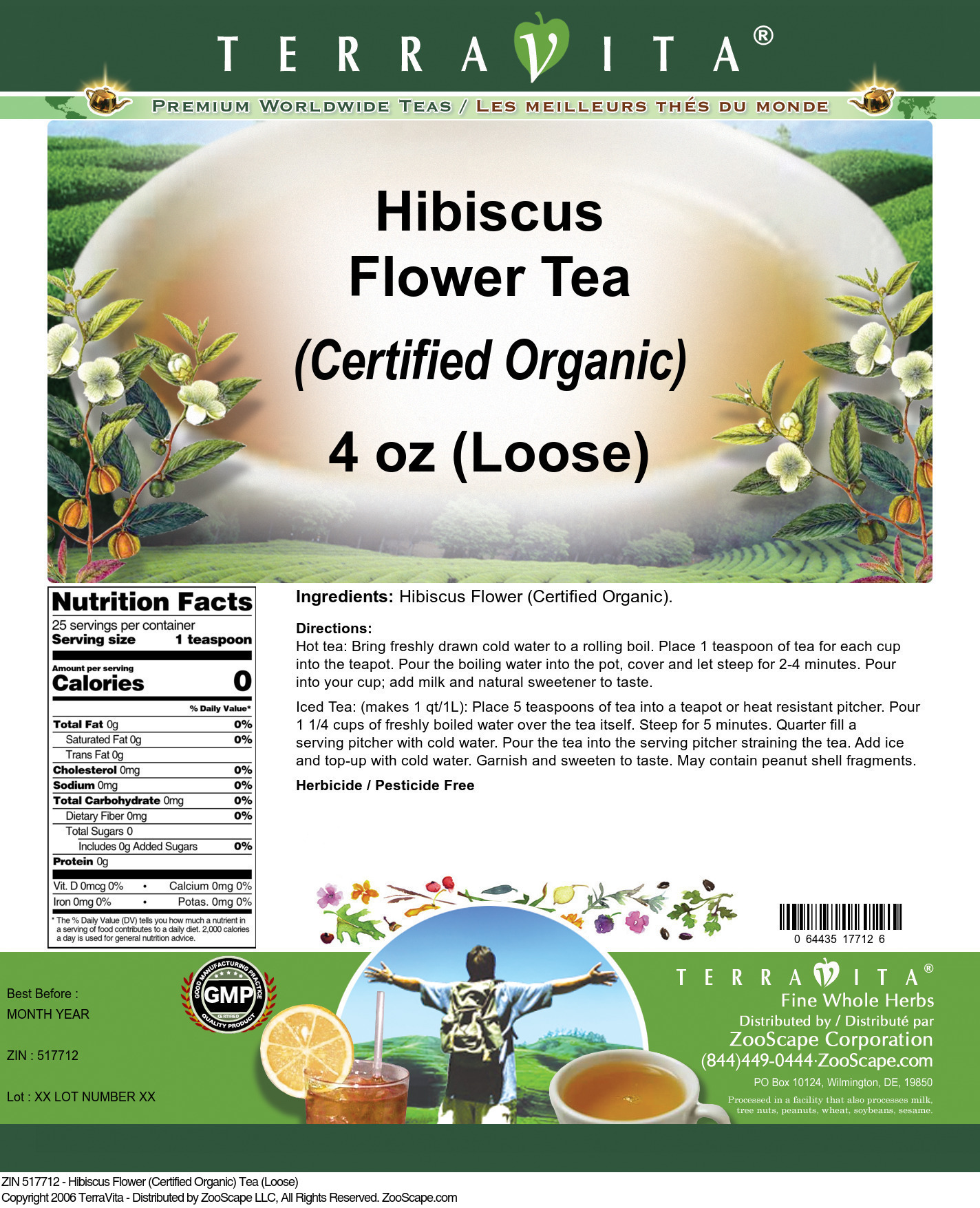 Hibiscus Flower (Certified Organic) Tea (Loose) - Label