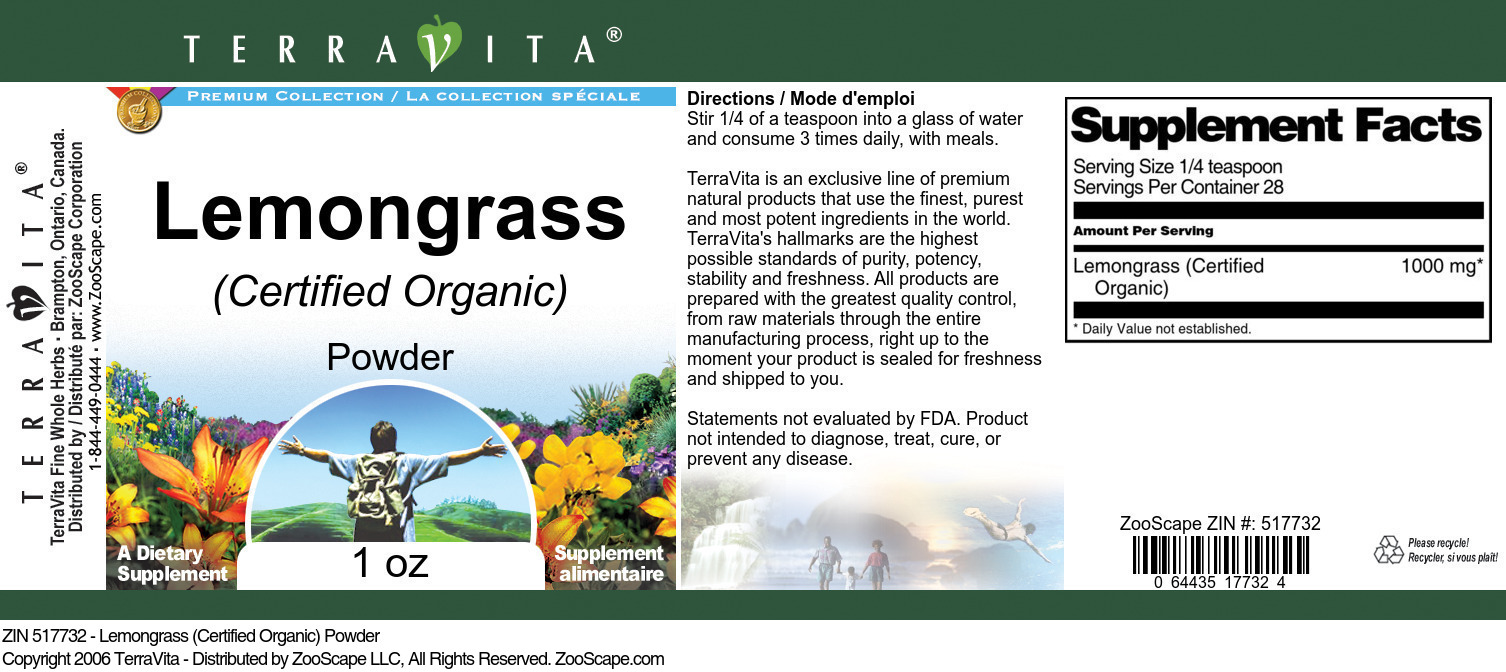 Lemongrass (Certified Organic) Powder - Label