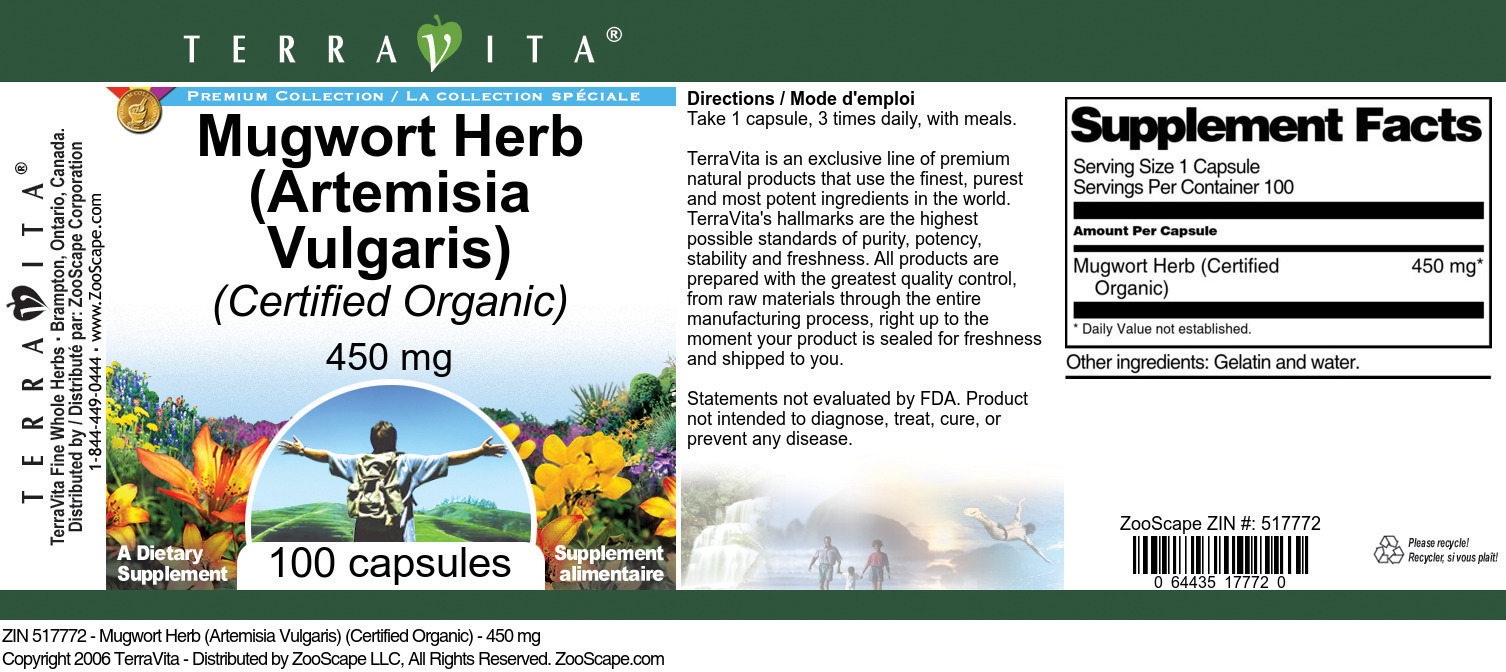 Mugwort Herb (Artemisia Vulgaris) (Certified Organic) - 450 mg - Label