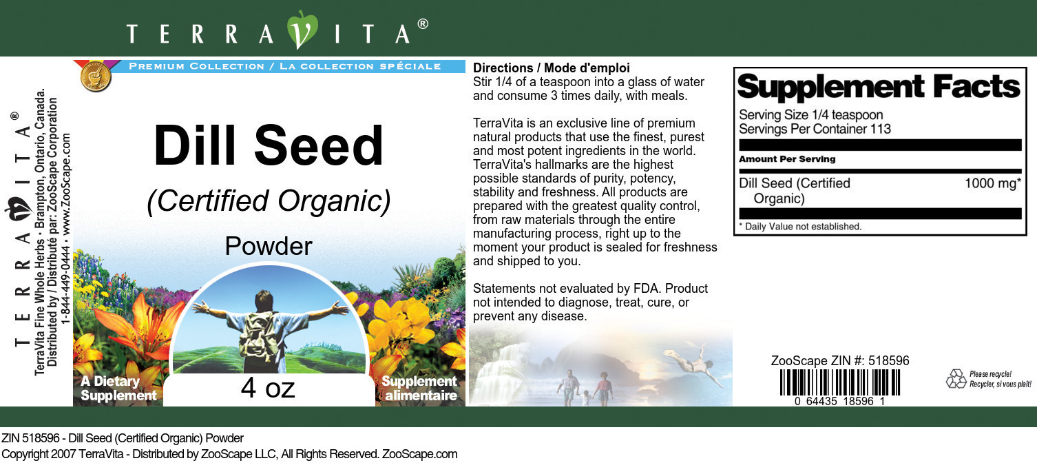 Dill Seed (Certified Organic) Powder - Label