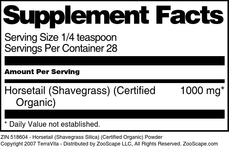 Horsetail (Shavegrass Silica) (Certified Organic) Powder - Supplement / Nutrition Facts