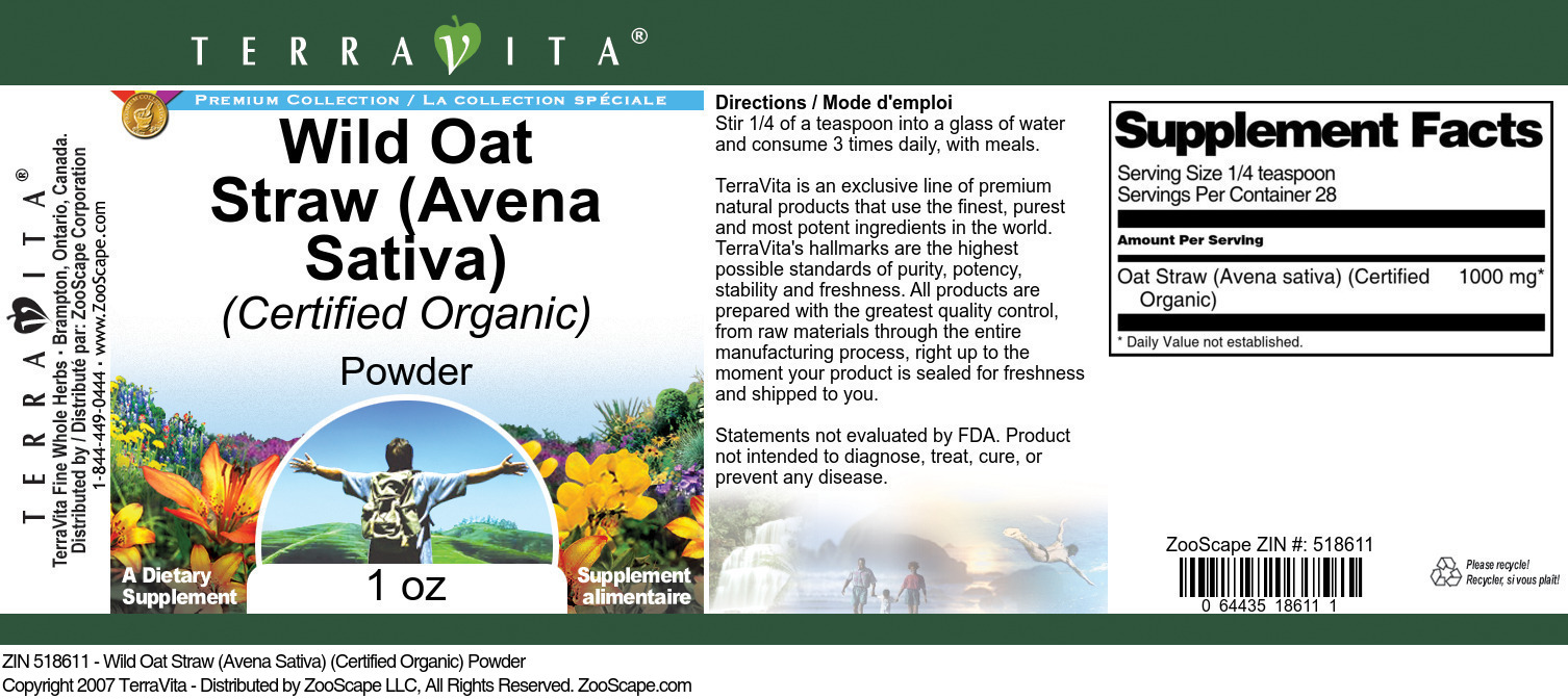 Wild Oat Straw (Avena Sativa) (Certified Organic) Powder - Label