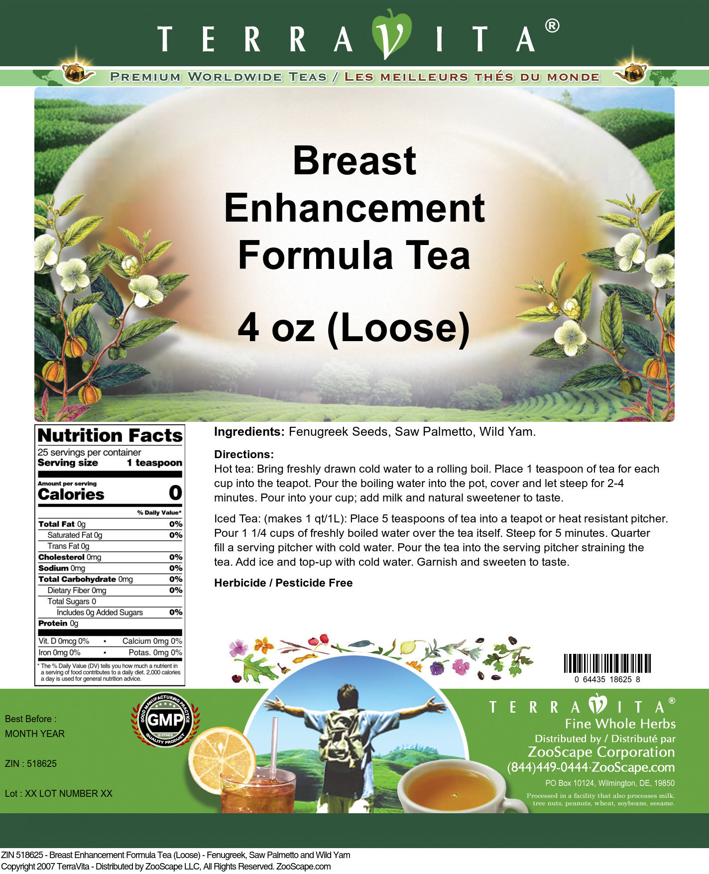 Breast Enhancement Formula Tea (Loose) - Fenugreek, Saw Palmetto and Wild Yam - Label