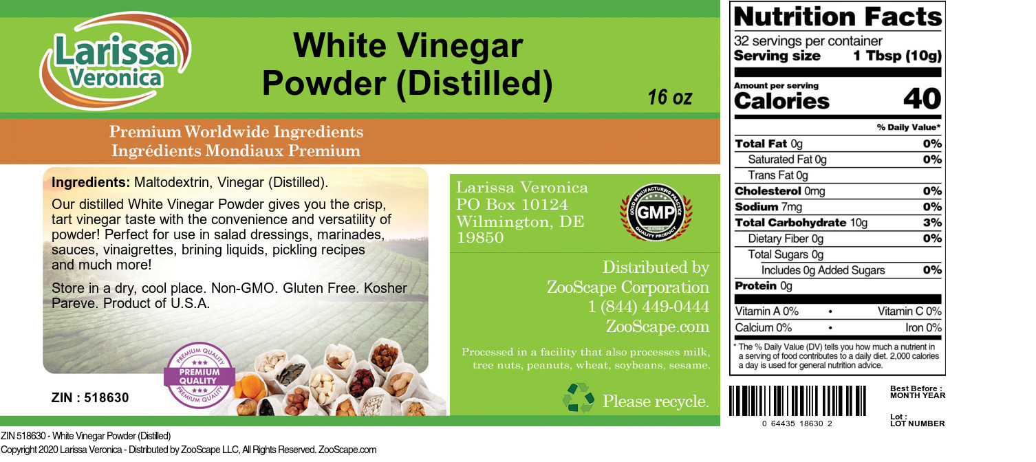 White Vinegar Powder (Distilled) - Label