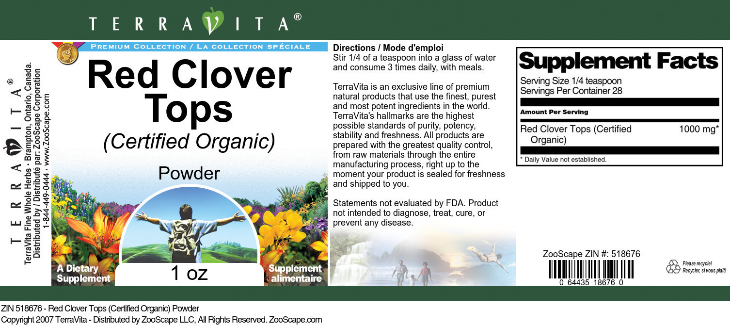 Red Clover Tops (Certified Organic) Powder - Label