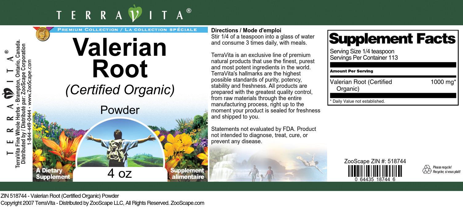 Valerian Root (Certified Organic) Powder - Label