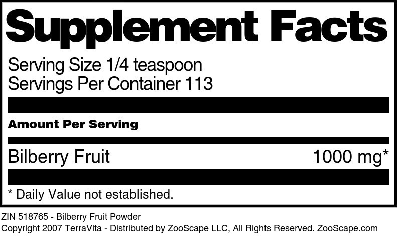 Bilberry Fruit Powder - Supplement / Nutrition Facts