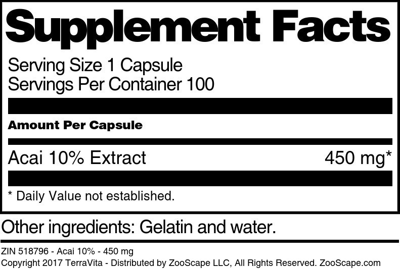 Acai 10% - 450 mg - Supplement / Nutrition Facts