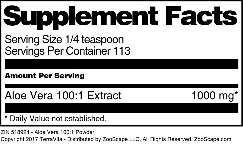 Aloe Vera 100:1 Powder - Supplement / Nutrition Facts