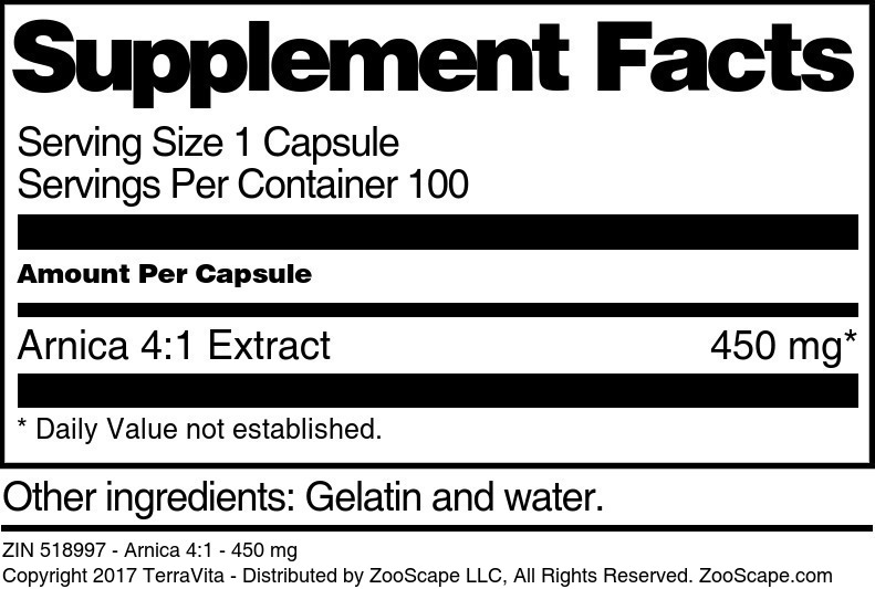 Arnica 4:1 - 450 mg - Supplement / Nutrition Facts