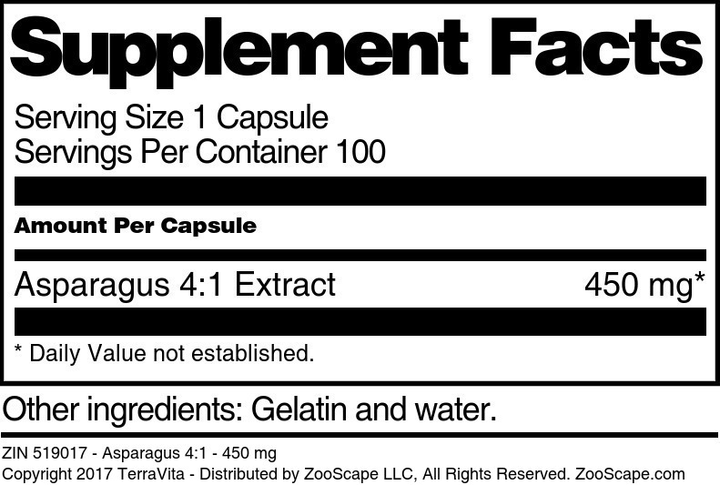 Asparagus 4:1 - 450 mg - Supplement / Nutrition Facts