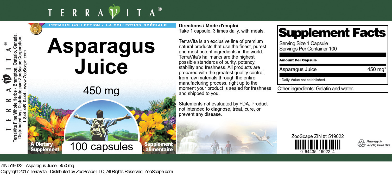 Asparagus Juice - 450 mg - Label