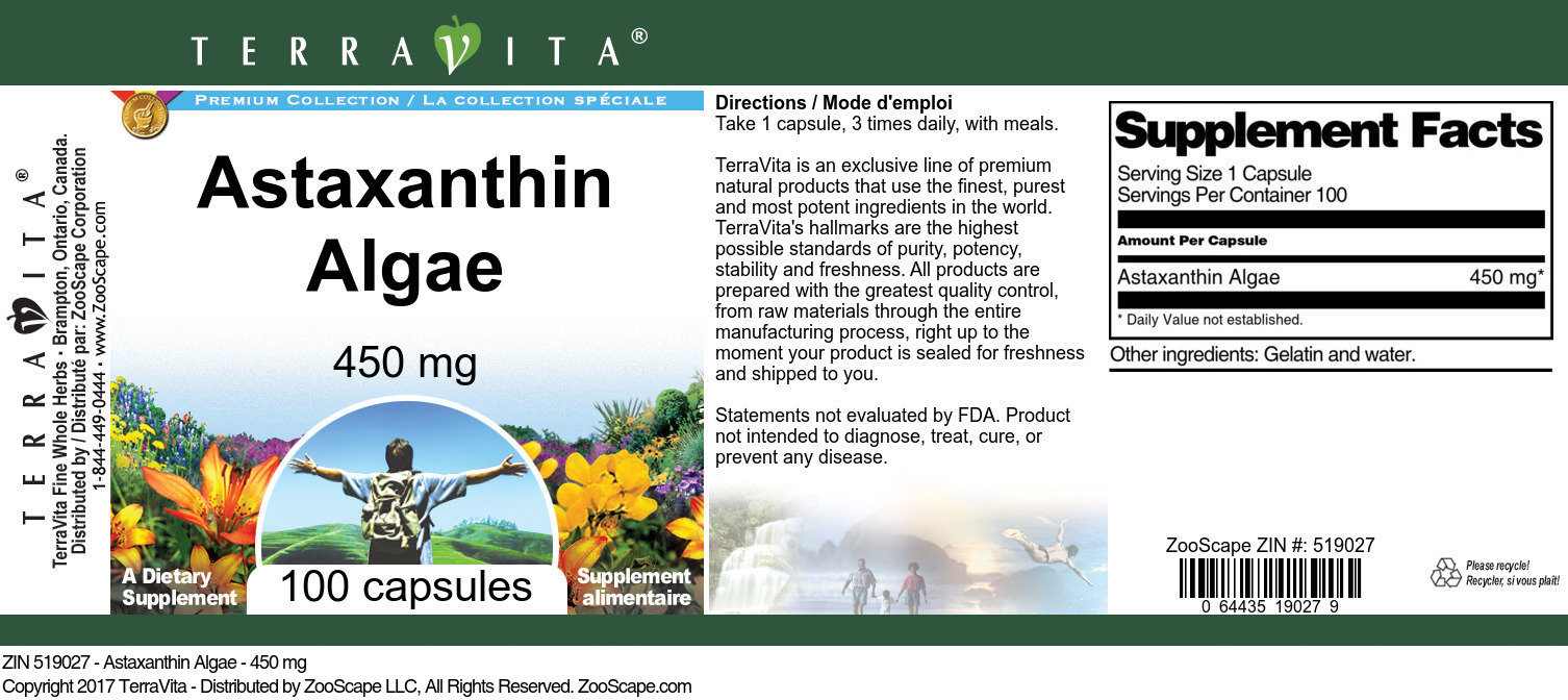 Astaxanthin Algae - 450 mg - Label
