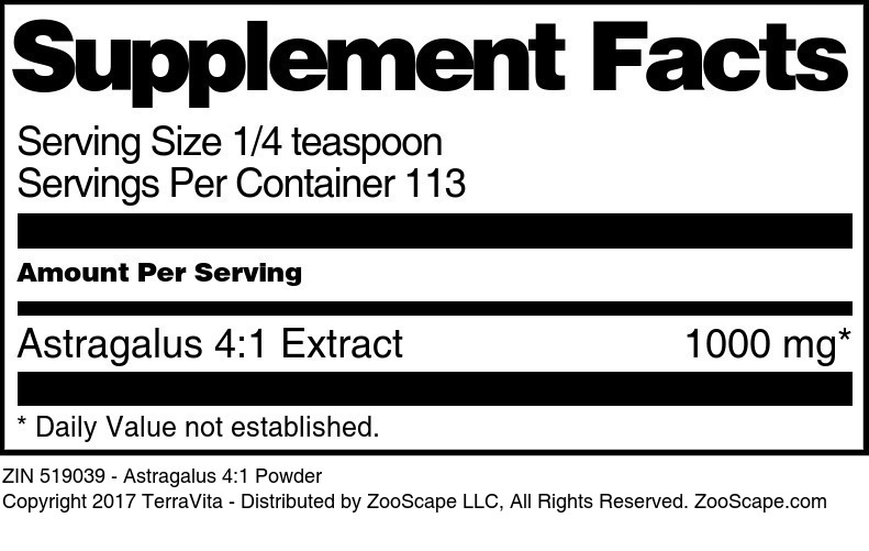 Astragalus 4:1 Powder - Supplement / Nutrition Facts