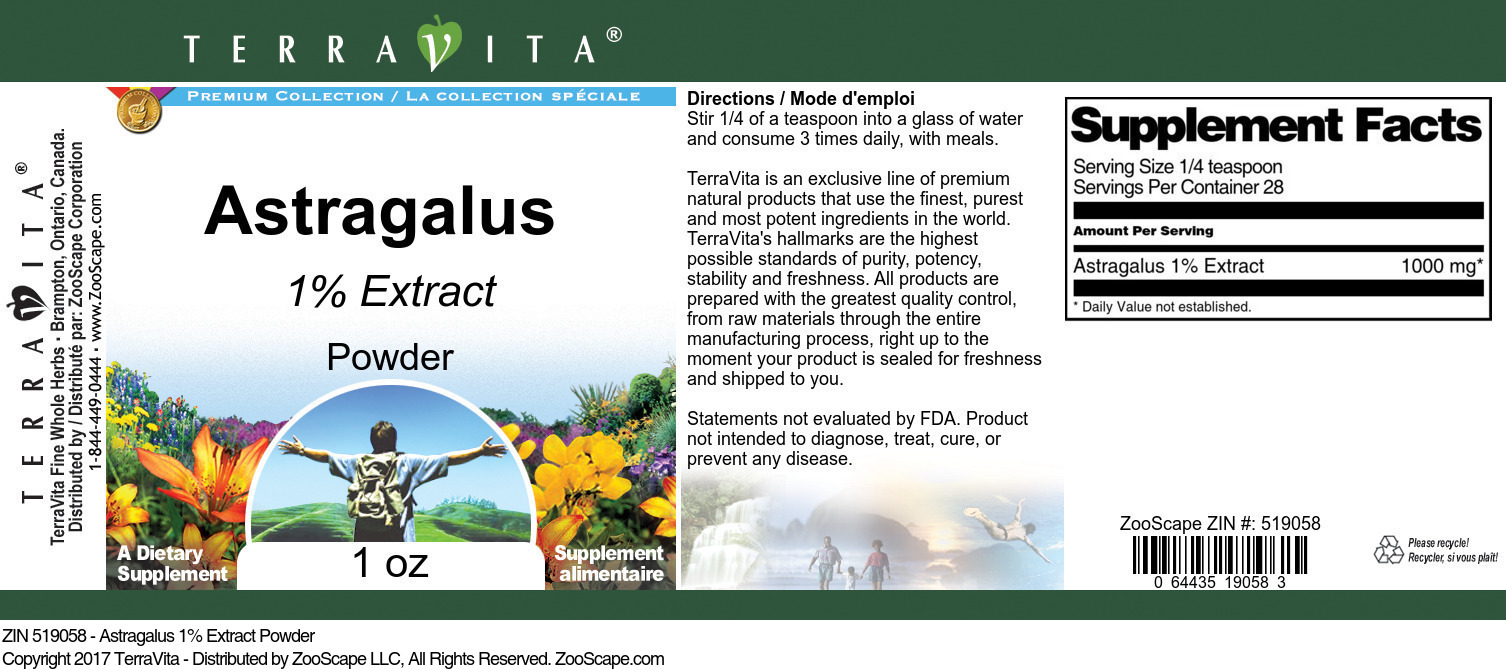 Astragalus 1% Powder - Label