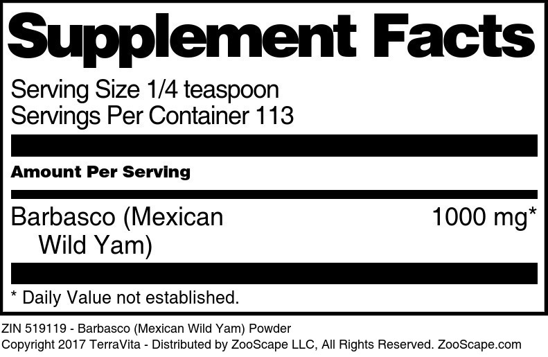 Barbasco (Mexican Wild Yam) Powder - Supplement / Nutrition Facts