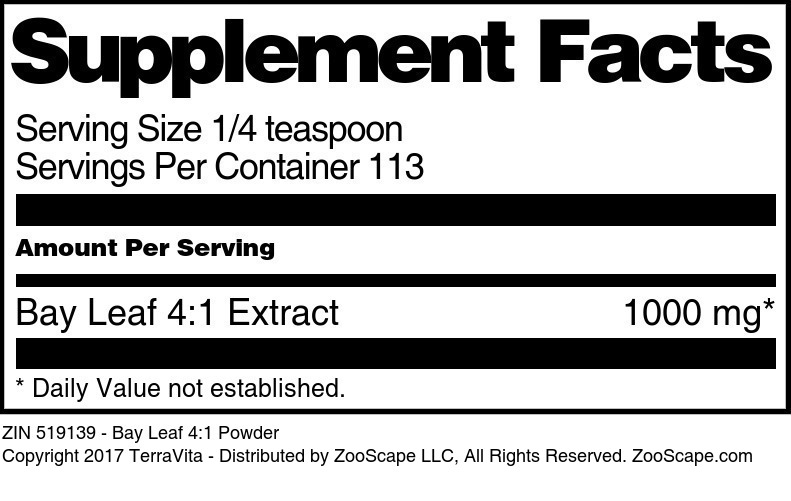 Bay Leaf 4:1 Powder - Supplement / Nutrition Facts